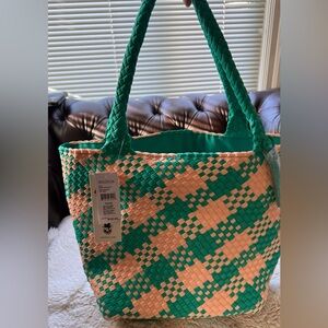 Wildfox Emerald and Peach Woven Tote NWT Retail $125
